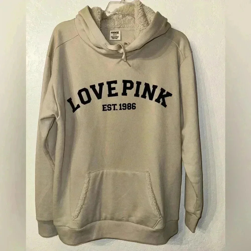 Victoria's Secret Pink Everyday Lounge Campus Pullover Hoodie Color Ivory Medium